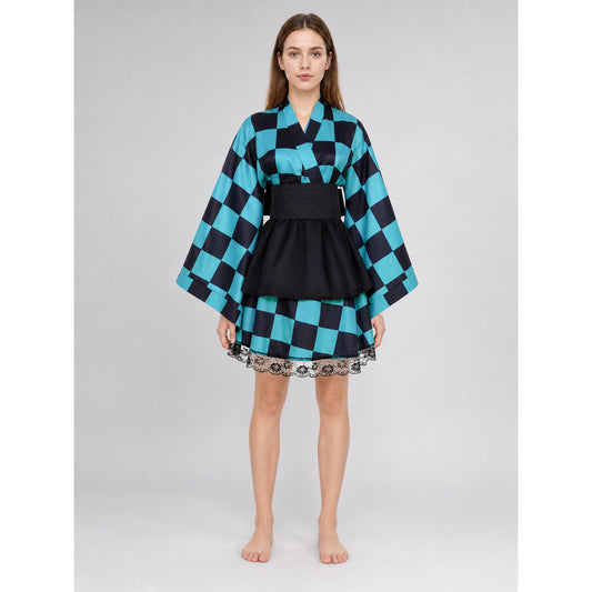 Tanjiro Kimono-Style Cosplay Dress with Lace on-model view