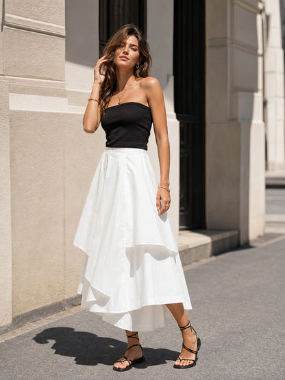 Women's White Long A-Line Skirt with Tiered Hem main product view