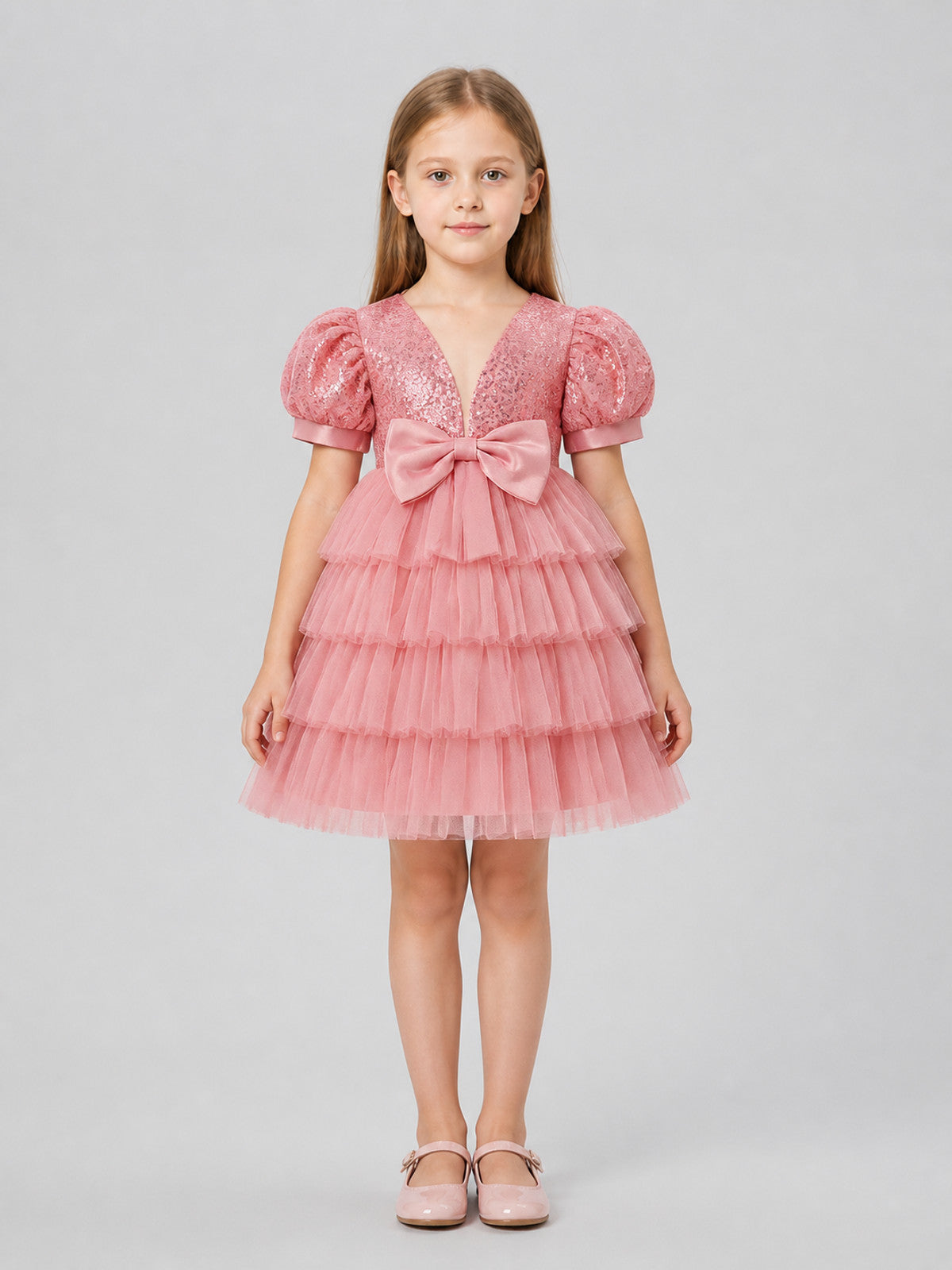 Full Dress with Sequins, Bow, and Mesh Skirt