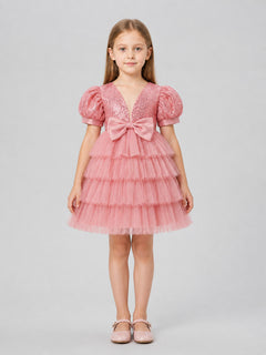 Full Dress with Sequins, Bow, and Mesh Skirt