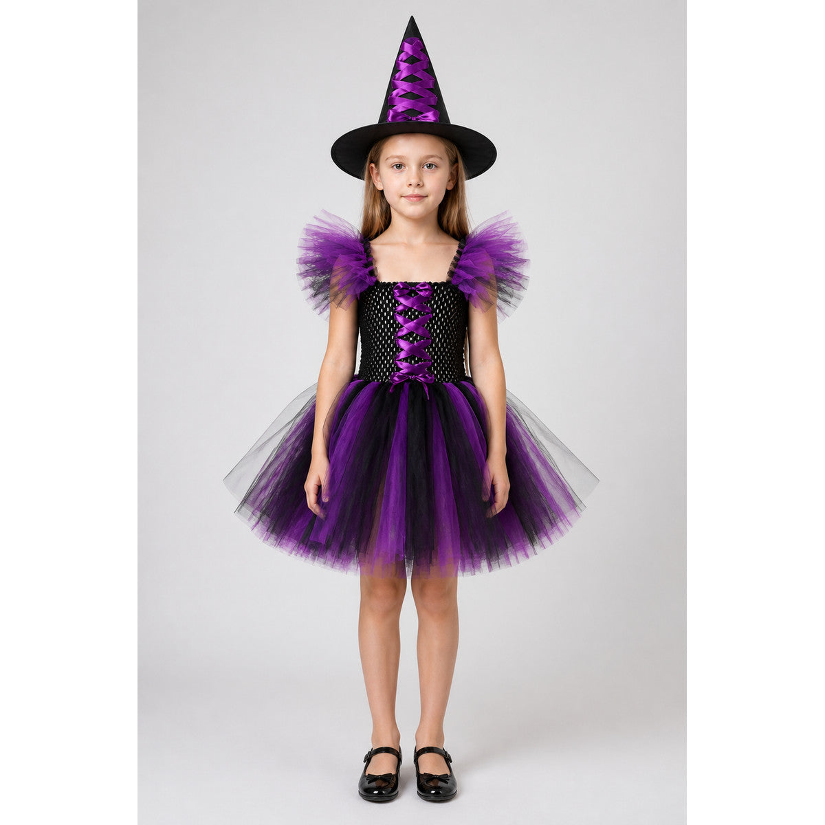 Children's Witch Costume with Dress and Hat, Purple main product view