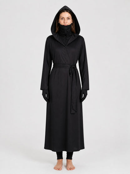 “Reaper” Cosplay Costume — Black Hooded Robe on-model view