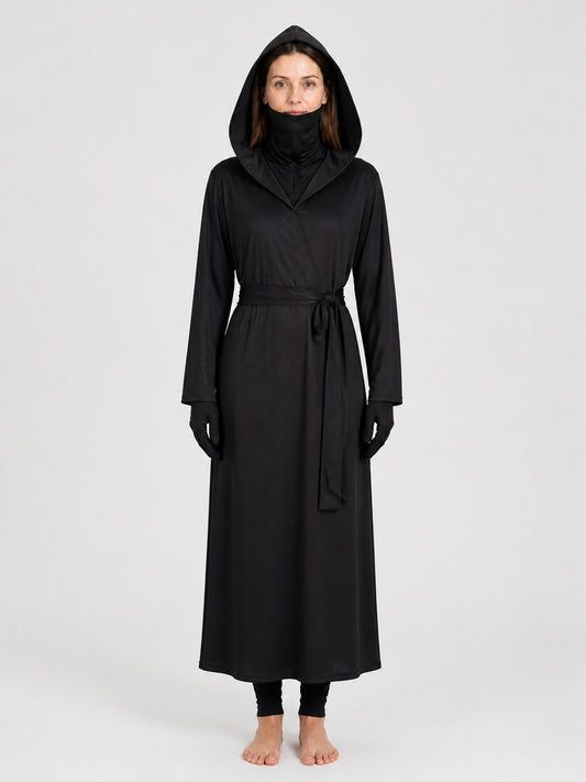 “Reaper” Cosplay Costume — Black Hooded Robe on-model view