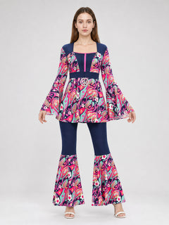 Retro Disco Flared Costume with Accessories and Pattern