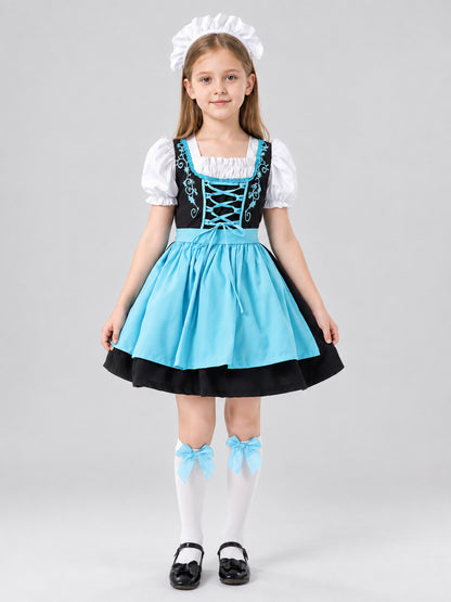 Kids' Bavarian-Style Costume with Apron and Knee-High Socks