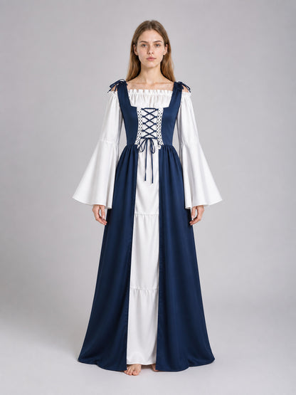 Dark Blue Medieval Dress with a Corset Bodice on-model view