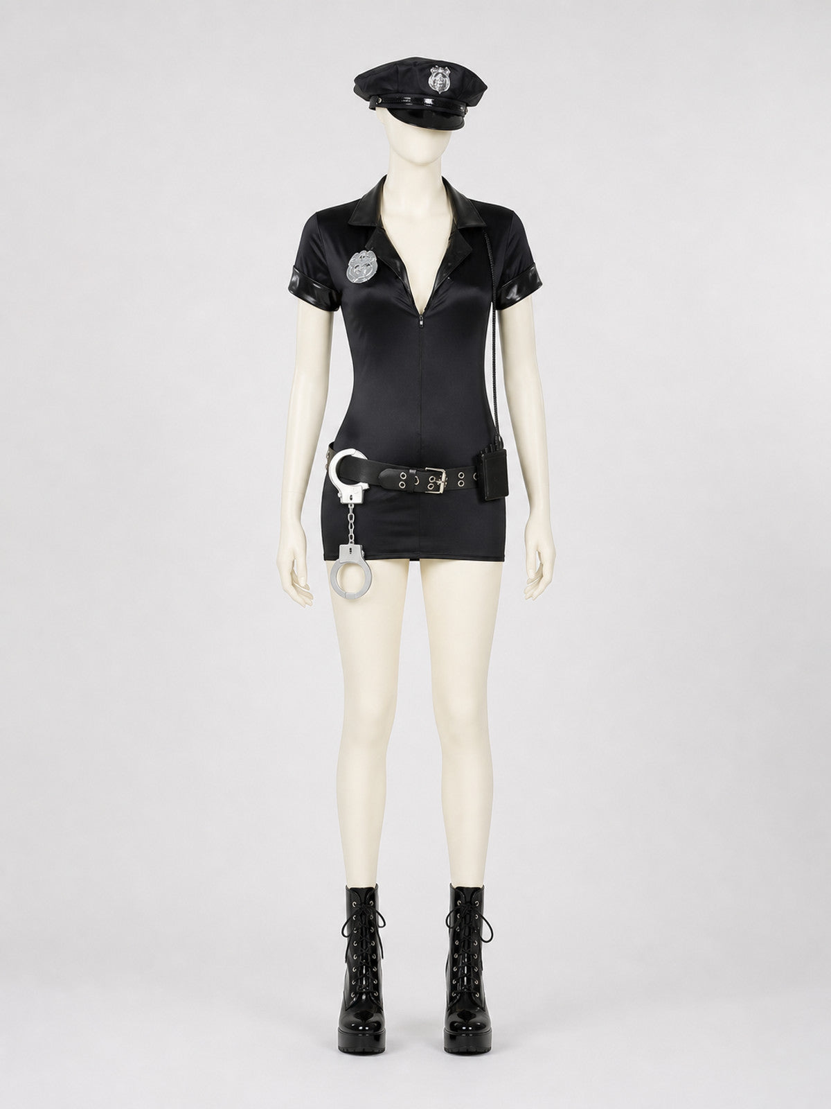 Black Police-Style Costume with Shorts and Cap on-model view
