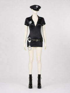 Black Police-Style Costume with Shorts and Cap