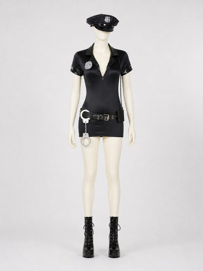 Black Police-Style Costume with Shorts and Cap on-model view