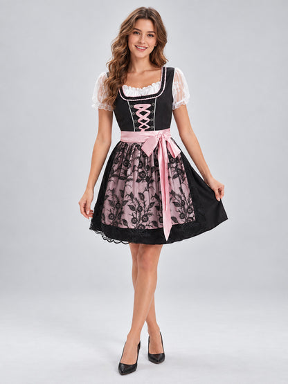 Dirndl Dress with Apron, Lace, and Lacing