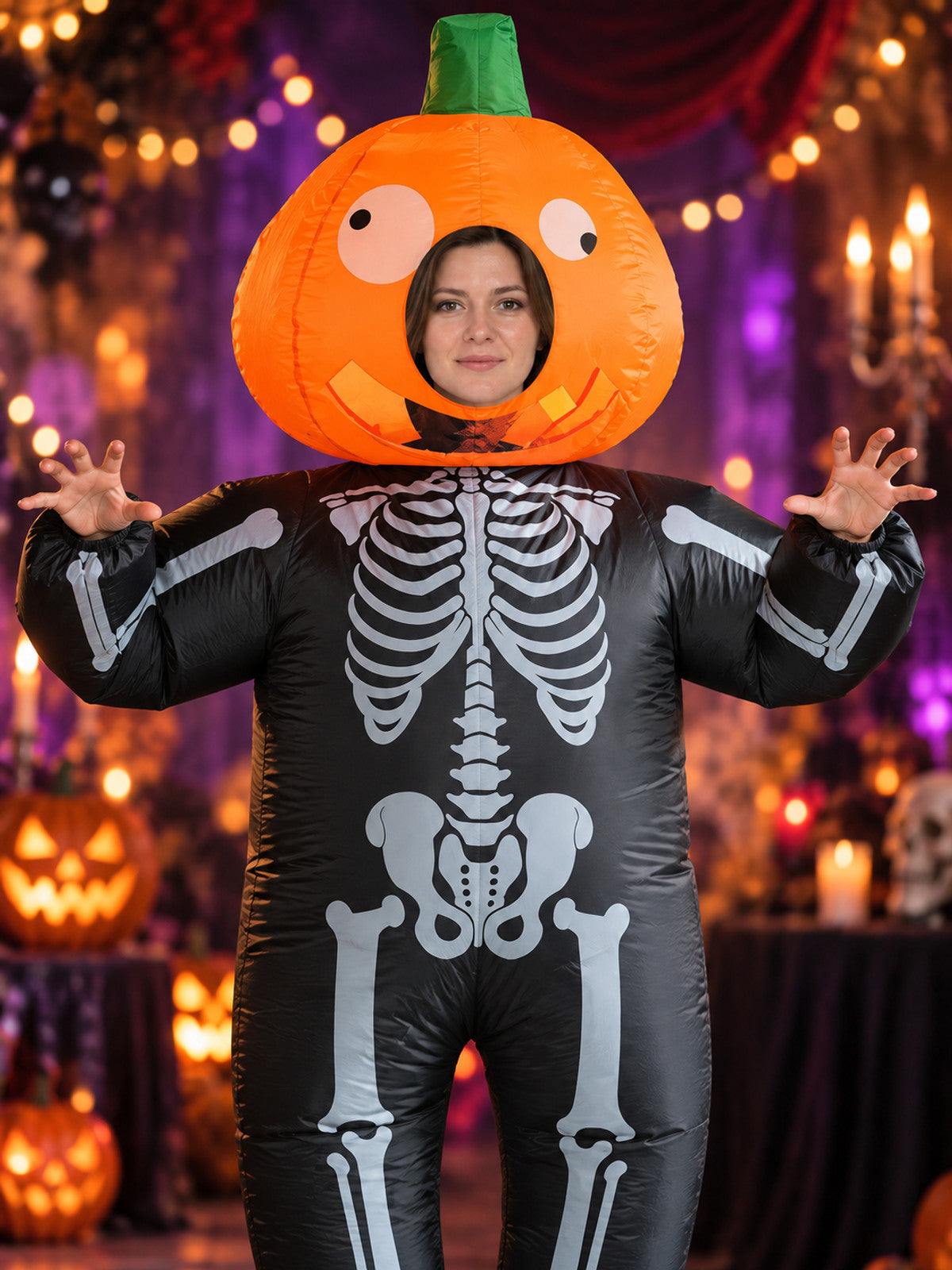 Inflatable Pumpkin Skeleton Print Carnival Costume