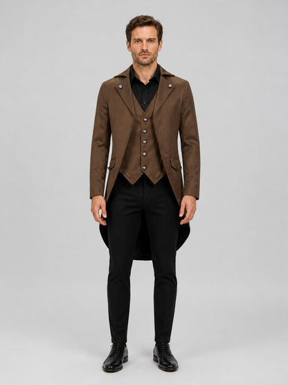 Brown Tailcoat with Tails for Halloween and Stage on-model view