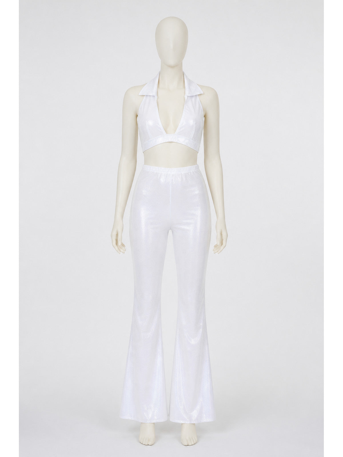 White stage costume with a top and flared pants main product view
