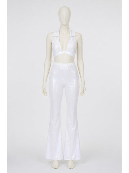 White stage costume with a top and flared pants main product view