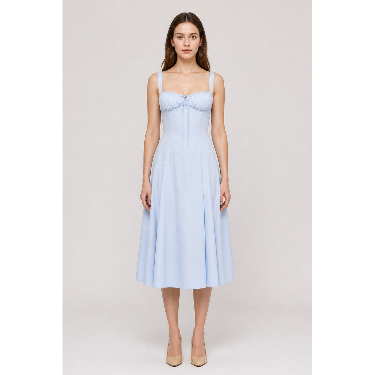 Fitted Midi Dress with a Square Neckline main product view