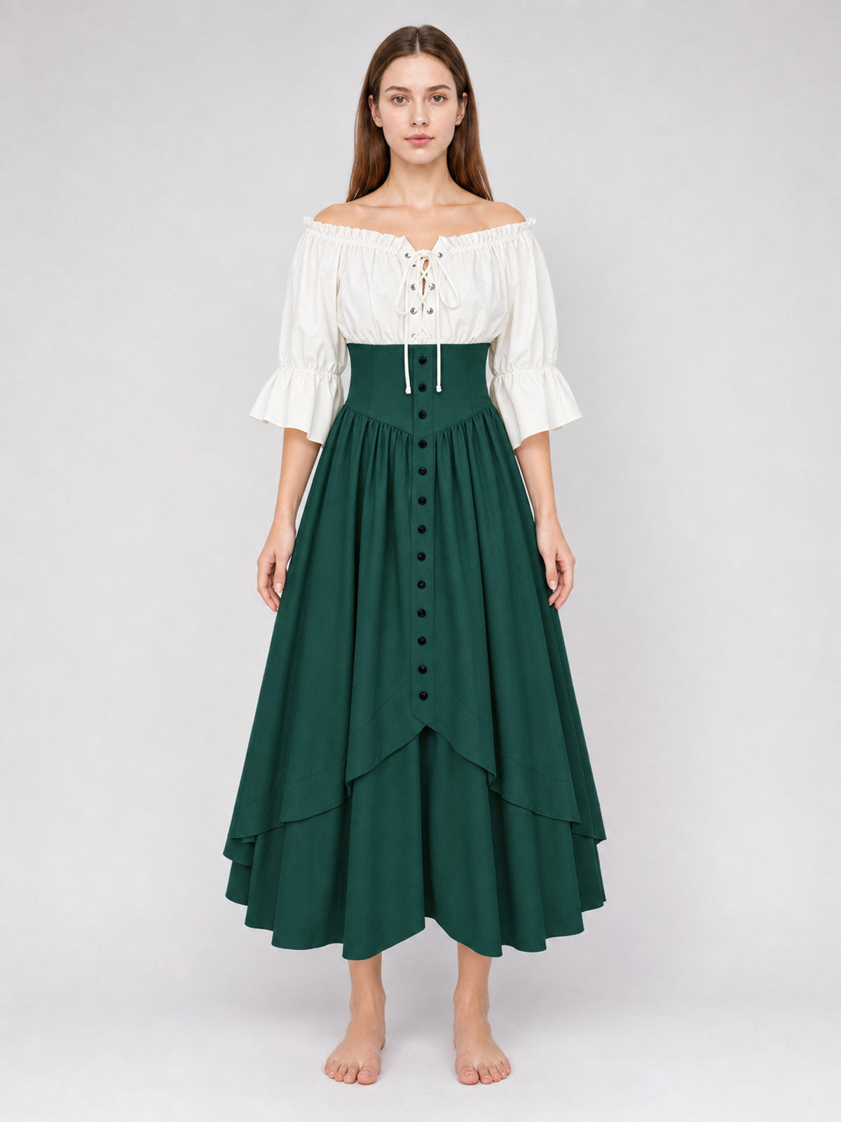 Vintage Dress with a Full Skirt, Ruffles, and Sleeves