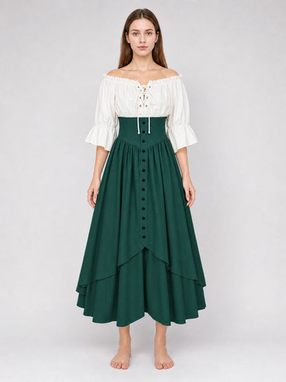 Vintage Dress with a Full Skirt, Ruffles, and Sleeves