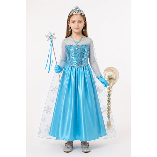 Elsa Costume with Dress, Crown, and Accessories main product view