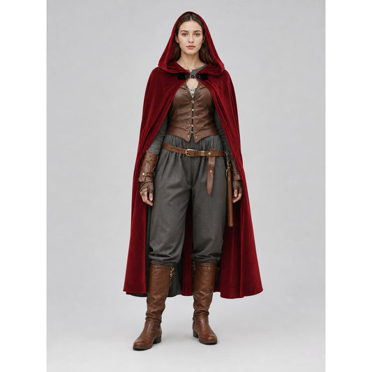 Burgundy Medieval Hooded Costume Cloak
