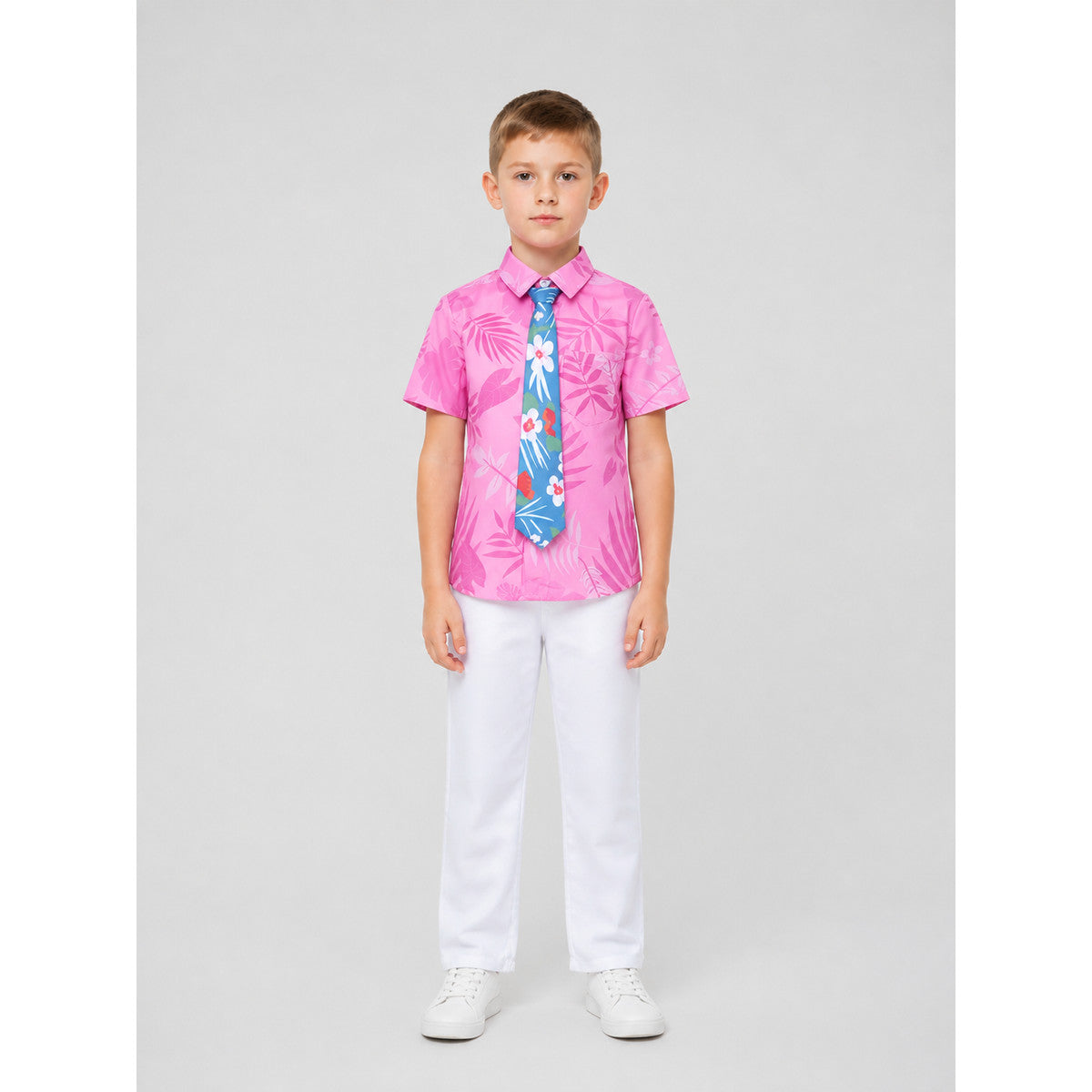 Children's costume: shirt, pants, tie, tropical print