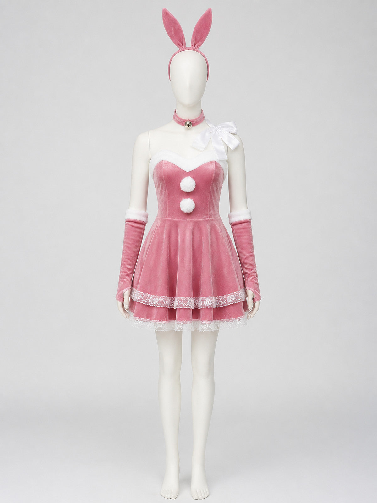 Bunny Costume: Pink Dress, Ears, and Accessories on-model view