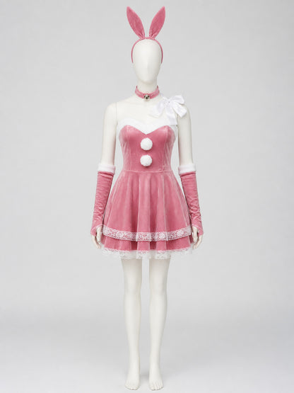 Bunny Costume: Pink Dress, Ears, and Accessories on-model view