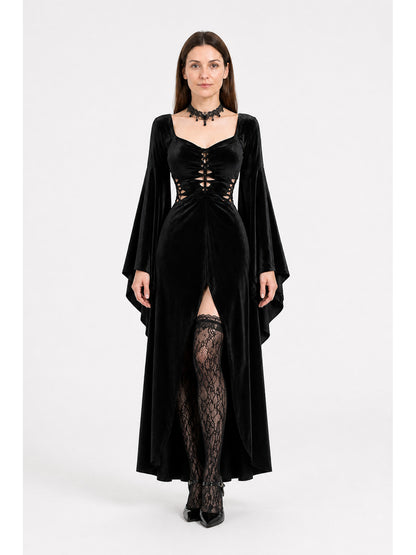 Black Long Gothic Dress with Cross-Lacing main product view