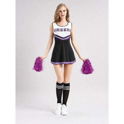 Cheerleading Costume with Dress, Bow, and Pom-Poms front view