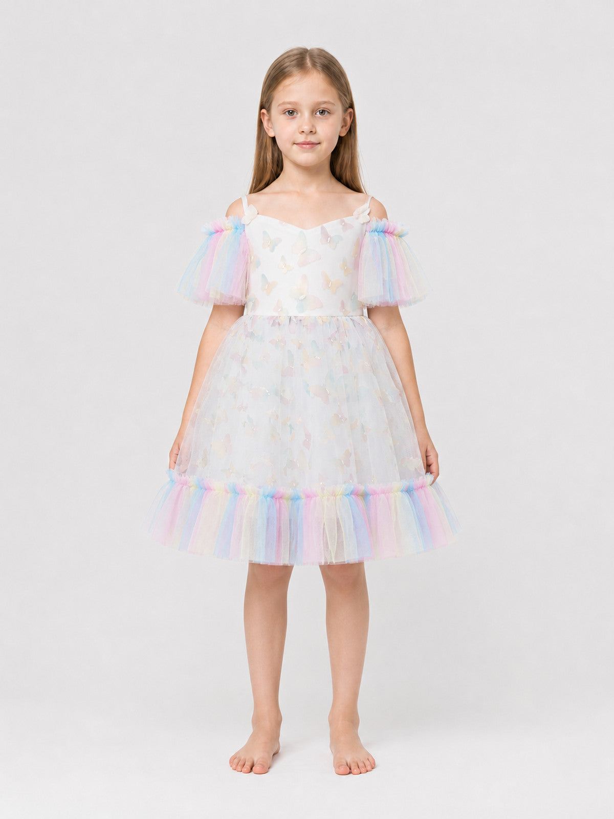 Dressy Children's Dress with Butterflies, Tulle, and a Full Skirt
