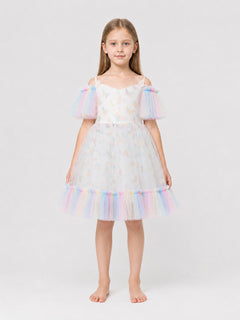 Dressy Children's Dress with Butterflies, Tulle, and a Full Skirt