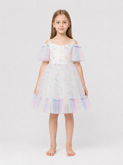 Dressy Children's Dress with Butterflies, Tulle, and a Full Skirt