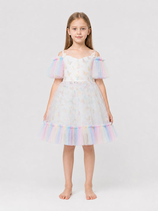 Dressy Children's Dress with Butterflies, Tulle, and a Full Skirt on-model view