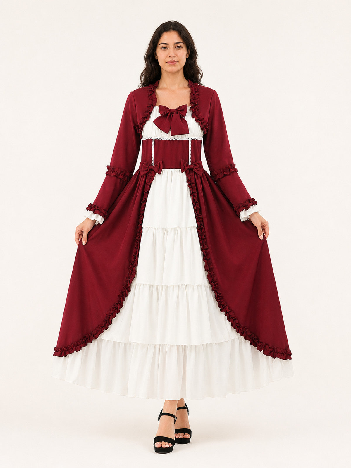 Burgundy Dress with Lacing and Tiered Skirt main product view