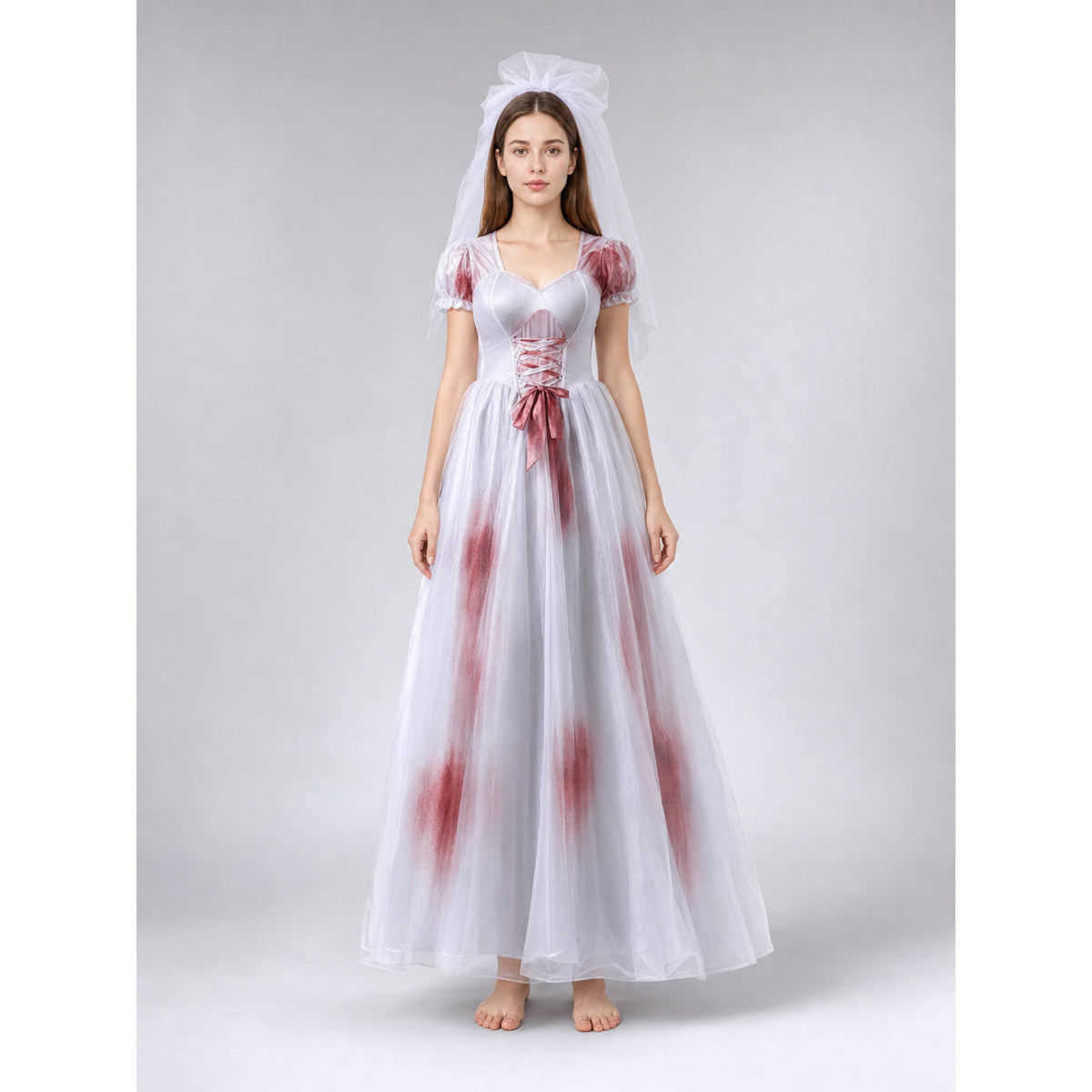 Costume Dress with Veil, Lace-Up Detail, and Pattern main product view
