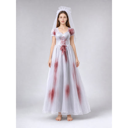 Costume Dress with Veil, Lace-Up Detail, and Pattern main product view