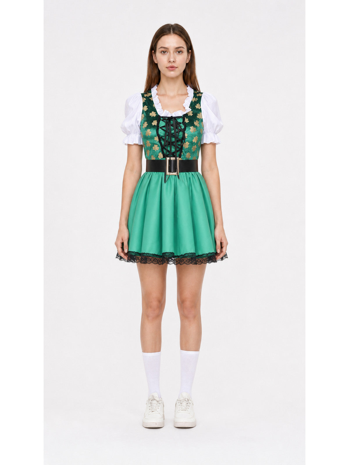 Green Short Dress with Lace and Lacing main product view