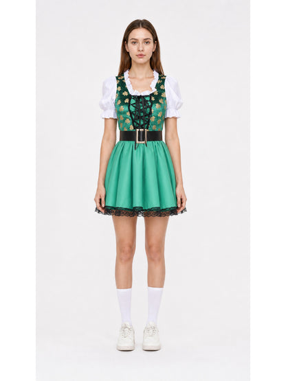 Green Short Dress with Lace and Lacing main product view