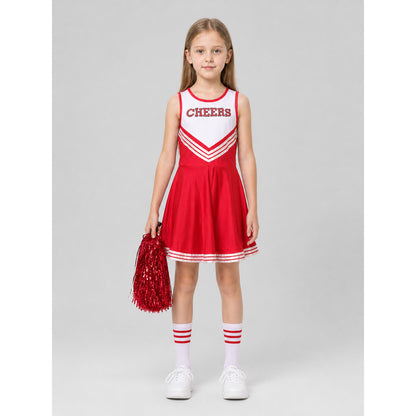 Red Girls' Cheerleading Dress with White Stripes on-model view