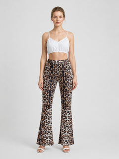 Long High-Waisted Leopard-Print Flare Pants