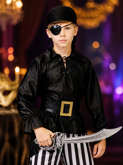 Boys Pirate Halloween Costume Set, Includes Belt and Eye Patch on-model view