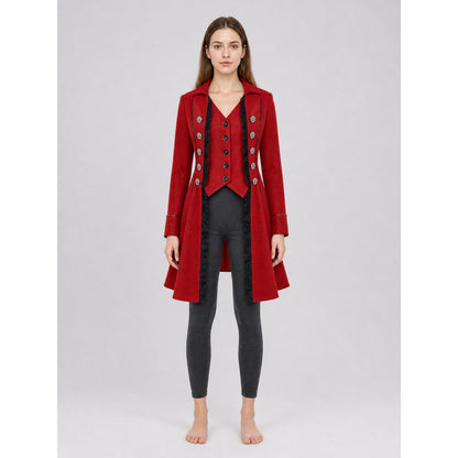 Red decorative tailcoat with long sleeves on-model view