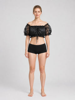 Black Top with Sheer Floral Sleeves