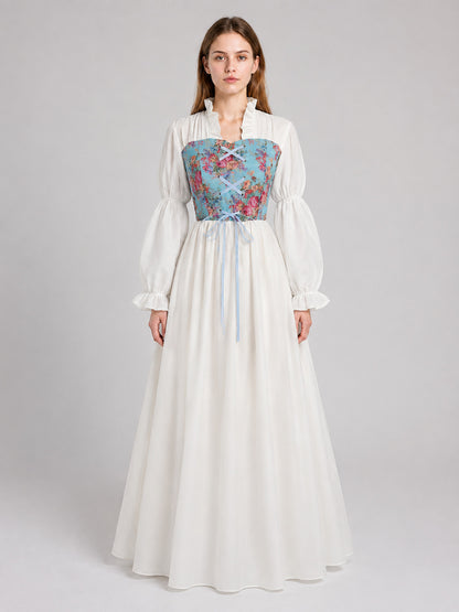 Long Dress with Corset-Style Bodice and Full Sleeves on-model view