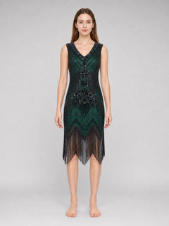 This flapper dress is designed in the Art Deco aesthetic and captures