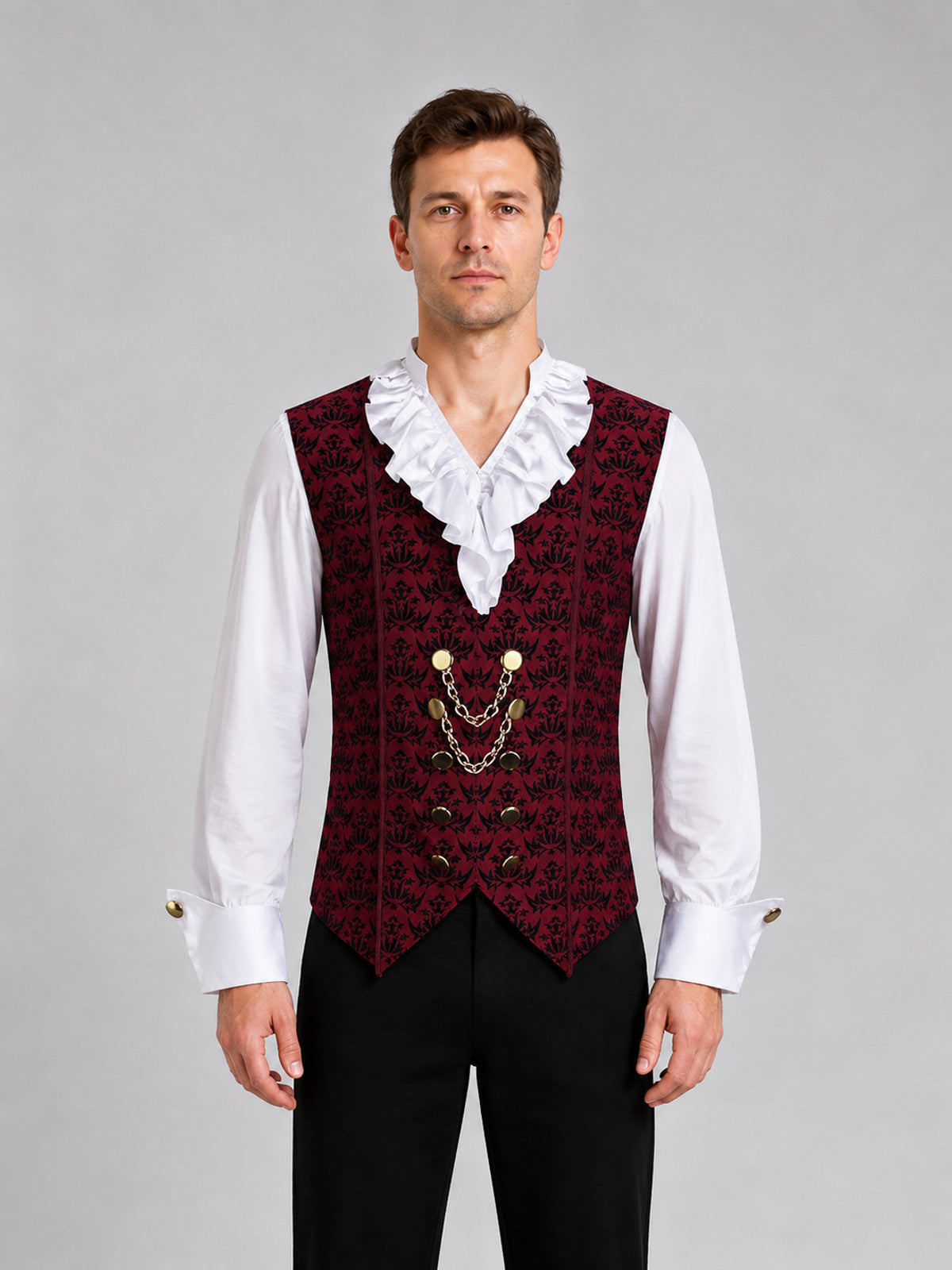 Costume Vest with Jabot and Decorative Chain on-model view