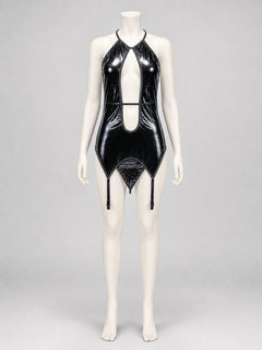 Black Erotic Bodysuit with Thin Straps and Cutout