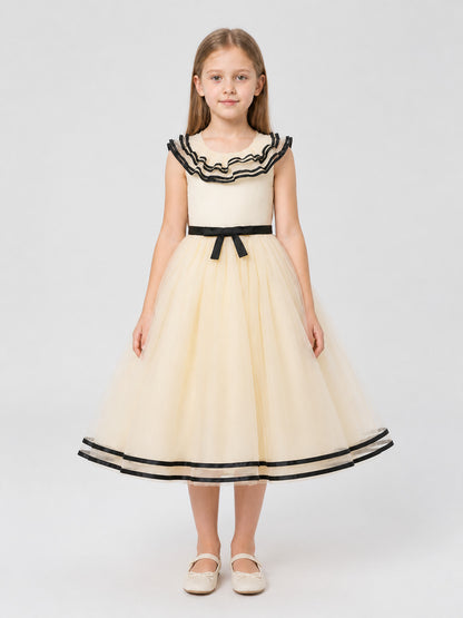 Festive Dress with a Full Tulle Skirt and Bow on-model view