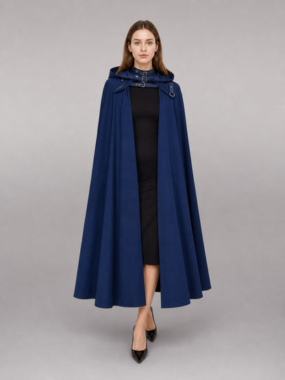 Dark Blue Hooded Costume Cloak front view