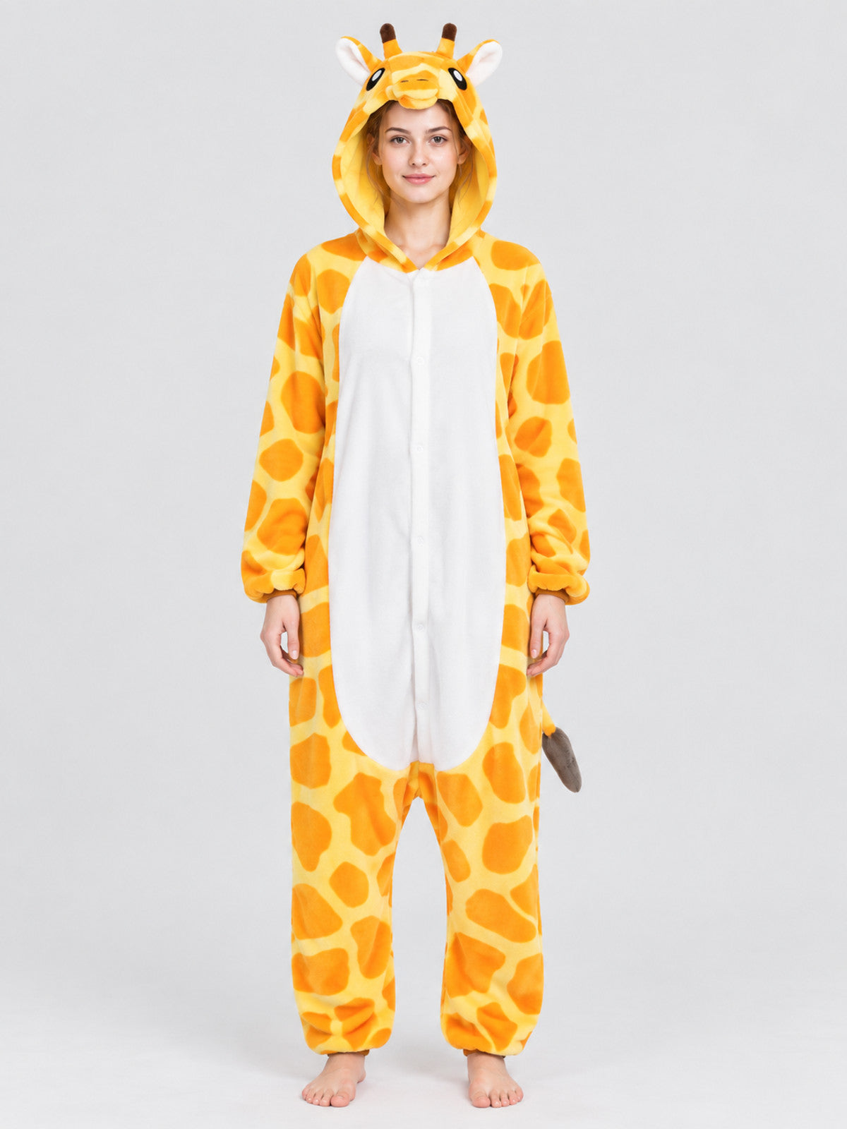 Flannel Kigurumi Pajama Jumpsuit with Giraffe Hood