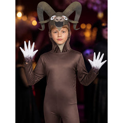 Kids' Brown Deer Hooded Animal Costume Set, Long Sleeve Jumpsuit with Antlers